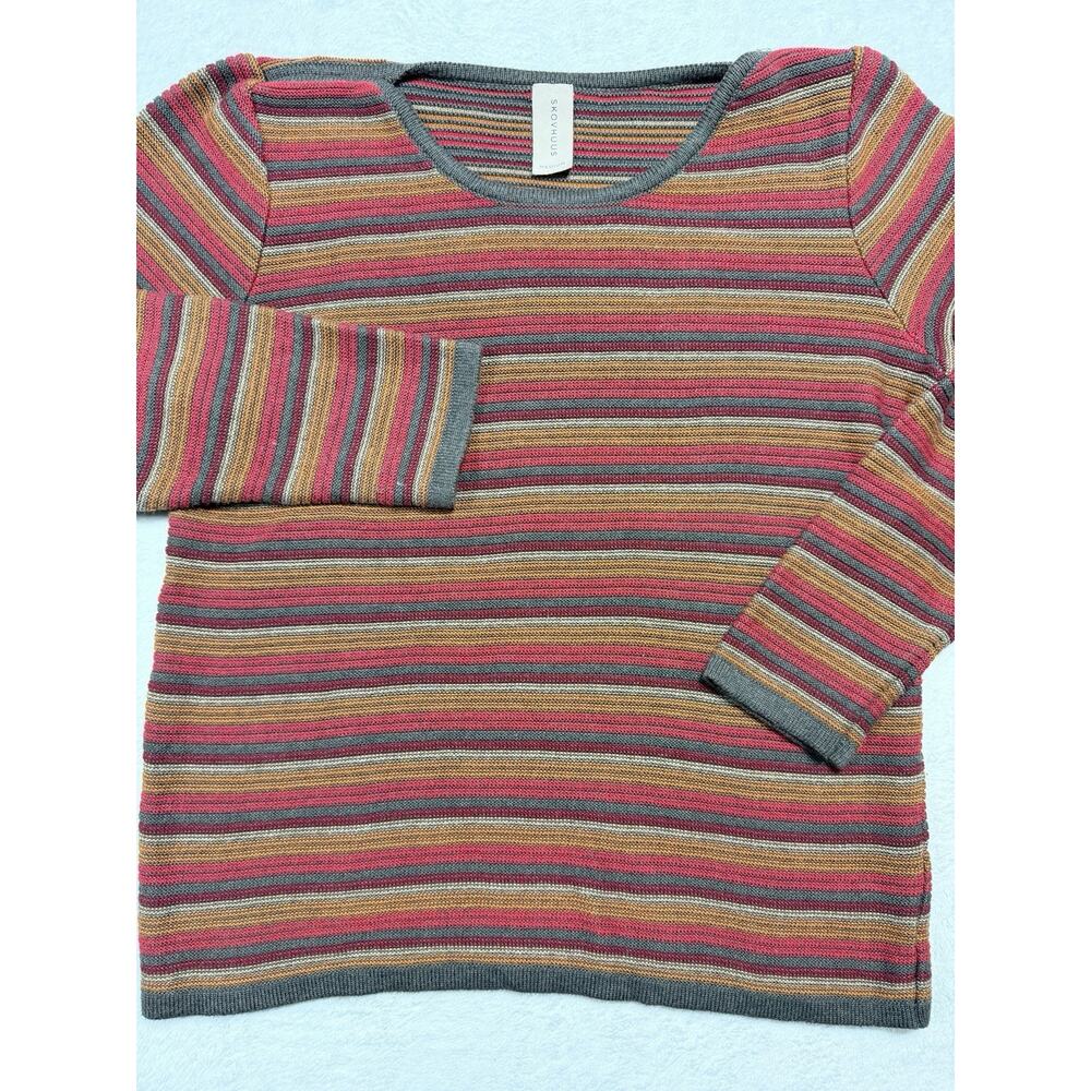 Skovhuus Denmark Striped Knit Sweater Medium M Cotton Blend Earth Tone Boho